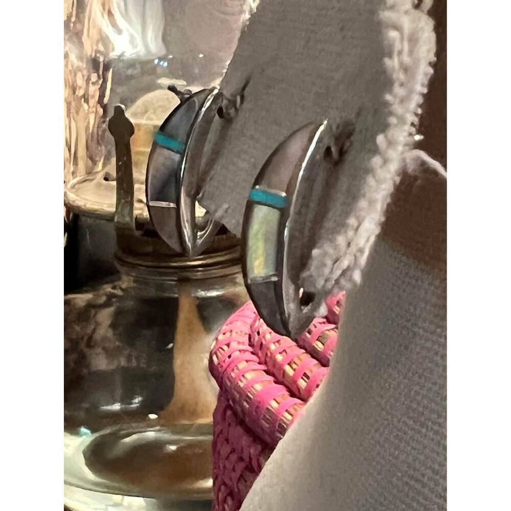 Sterling, Abalone and Turquoise Native American Made Post Earrings